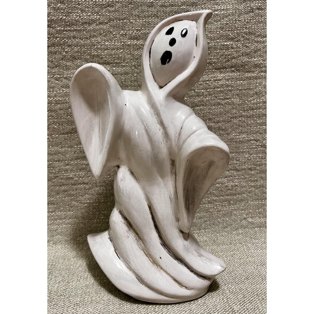 Vintage Byron Molds Ceramic Ghost Figurine Halloween Decor Signed CB White 8in